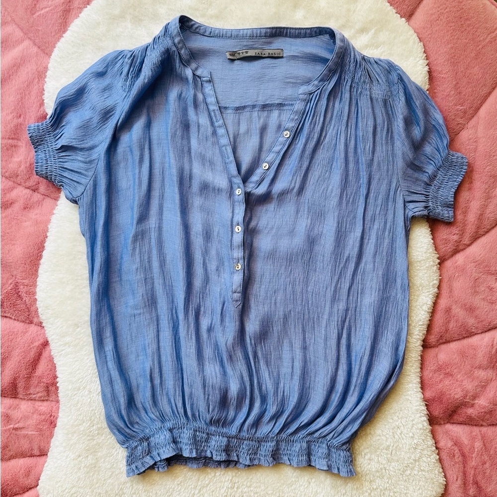 Zara Basic Blue Button-Up Women's Top